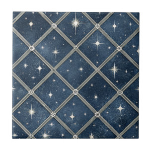 Azulejo De Cerâmica Diamante em Azul Meia-Noite - Noite Estrelada