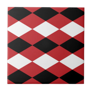 Azulejo De Cerâmica Diamante Geométrico Branco Negro Em Fundo Vermelho