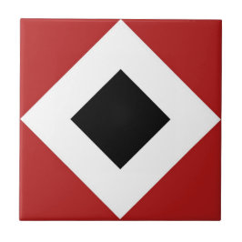 Azulejo De Cerâmica Diamante Preto, Borda Branca Negrito em Vermelho
