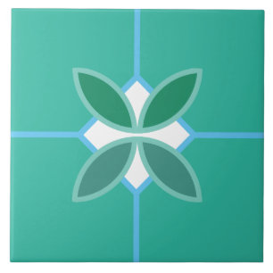 Azulejo De Cerâmica Diamante Seagreen das pétalas, o azul e o branco