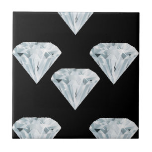 Azulejo De Cerâmica Diamantes brilhantes de prata em preto