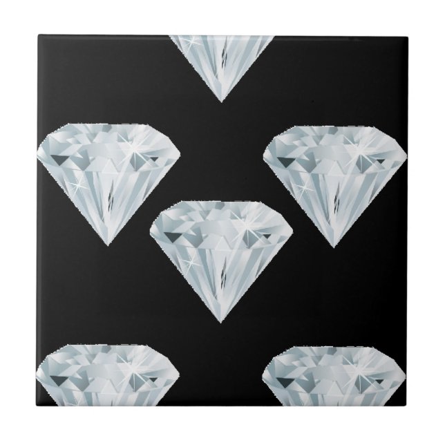 Azulejo De Cerâmica Diamantes brilhantes de prata em preto (Frente)