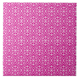 Azulejo De Cerâmica Diamantes de Damasco Medieval, magenta e branco