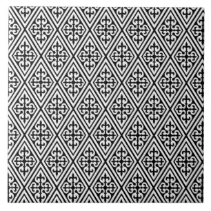 Azulejo De Cerâmica Diamantes de Damasco Medieval, preto e branco