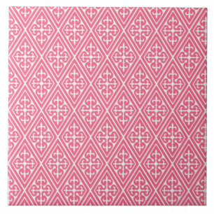 Azulejo De Cerâmica Diamantes do Damasco Medieval, rosa-coral e branco