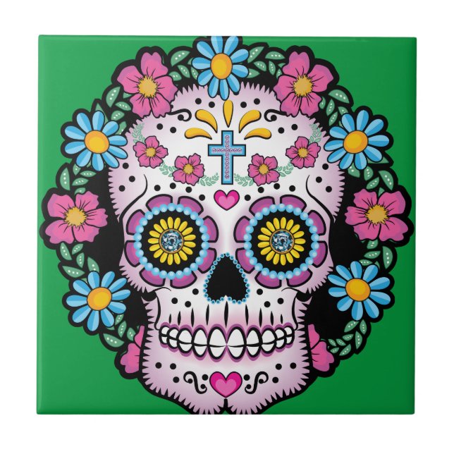 Azulejo De Cerâmica Diâmetro de los Muertos Crânio (Frente)