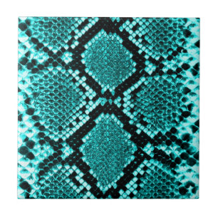 Azulejo De Cerâmica Diamond Rattlesnake Cobra Skin aqua