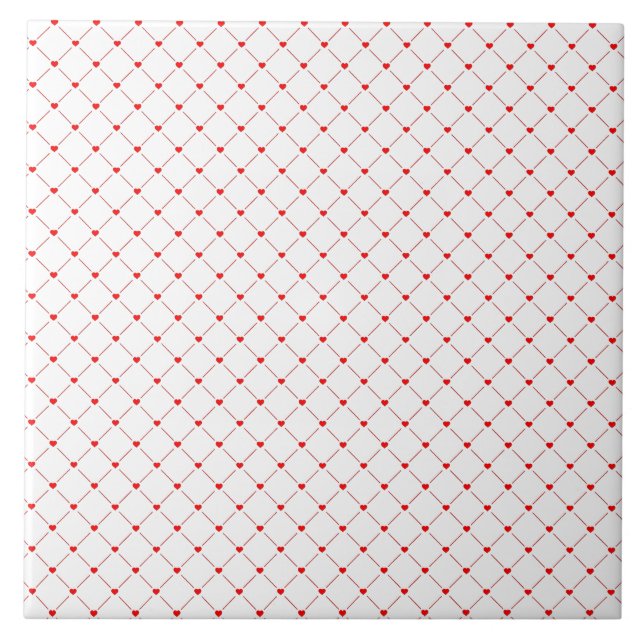 Azulejo De Cerâmica Diamond Shaped Red Heart & Line Art (Frente)