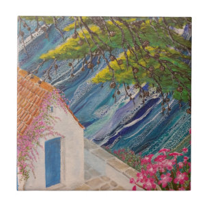 Azulejo De Cerâmica Dias feriados gregos azul e rosa