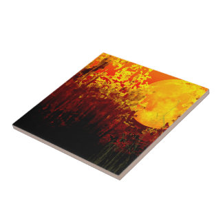 Azulejo De Cerâmica Digitally Illuminated Bamboo Moon Painting