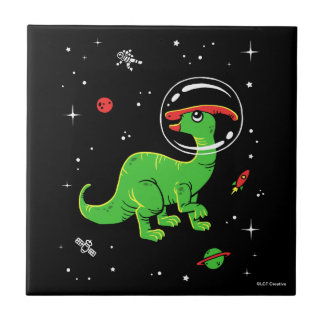 Azulejo De Cerâmica Dinos Parasaurolofos Verdes E Vermelhos No Espaço