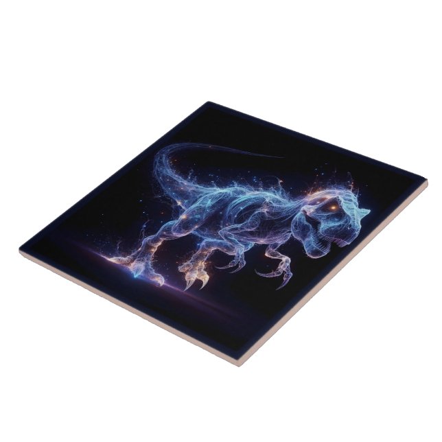 Azulejo De Cerâmica Dinossauro brilhando roaming em um fundo estrelado (Lateral)