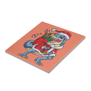 Azulejo De Cerâmica Dinossauro Natal Papai Noel T rex Homens