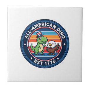 Azulejo De Cerâmica Dinossauro Patriótico Kawaii Totalmente Americano 
