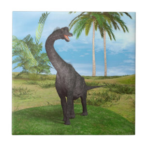 Azulejo De Cerâmica Dinossauro Sauropode em uma Paisagem Pré-Histórica