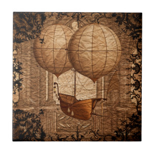 Azulejo De Cerâmica Dirigível do Victorian de Steampunk do Grunge