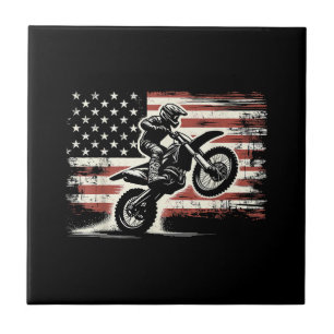 Azulejo De Cerâmica Dirt Bike American Flag Motocross Biker Vintage EU