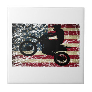 Azulejo De Cerâmica Dirt Bike USA Flag T-Shirt Motocross American Flag