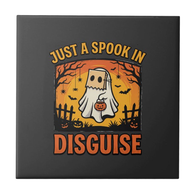 Azulejo De Cerâmica Disfarce de Fantasma de Halloween (Frente)