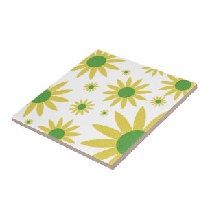 Azulejo De Cerâmica Disias De Padrão Floral Primavera Amarelo E Branco