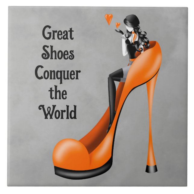 Azulejo De Cerâmica Diva da Moda em Stiletto laranja (Frente)