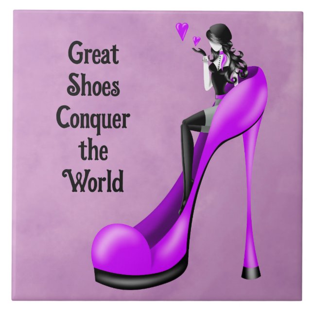 Azulejo De Cerâmica Diva da Moda em Stiletto Roxo (Frente)