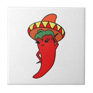 Azulejo De Cerâmica Divã do Pimentão Kawaii Vermelho Quente Sombrero M