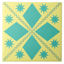 Azulejo De Cerâmica Diversão de Aqua Diamond | Fundo Amarelo |