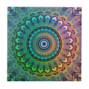 Azulejo De Cerâmica Divertido Arco-Íris e Corações Mandala