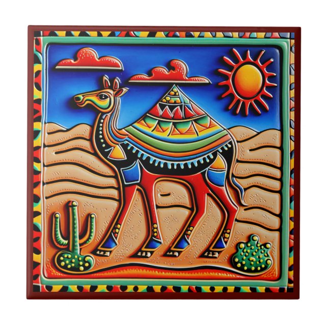 Azulejo de cerâmica do camelo estilo huichol mexic (Frente)