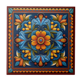 Azulejo de cerâmica do estilo huichol mexicano