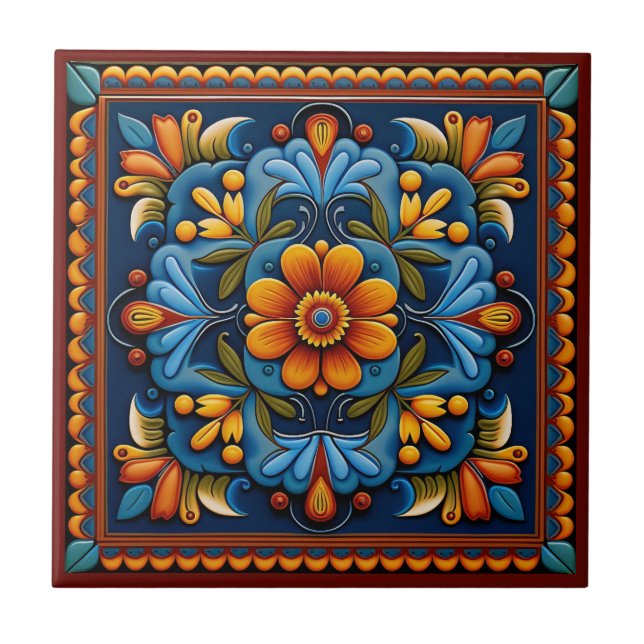 Azulejo de cerâmica do estilo huichol mexicano (Frente)