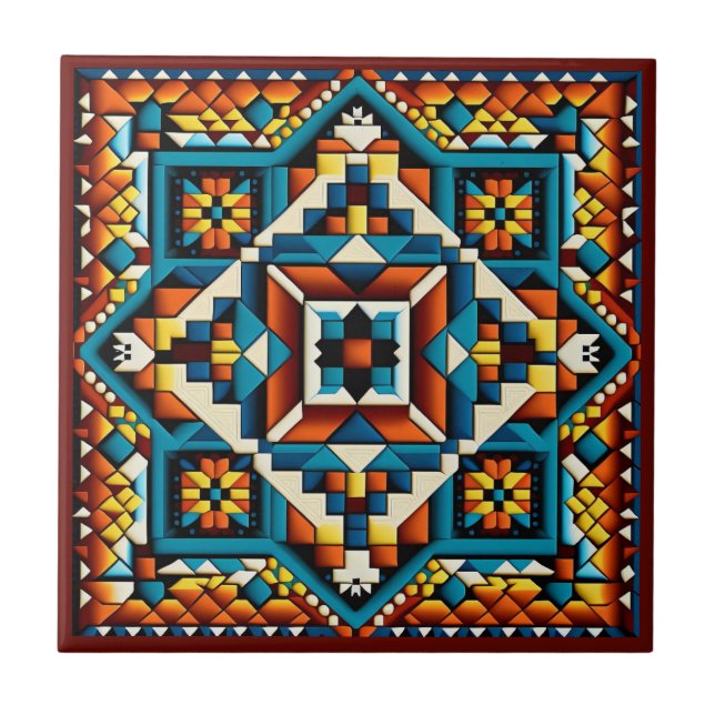Azulejo de cerâmica do estilo huichol mexicano (Frente)