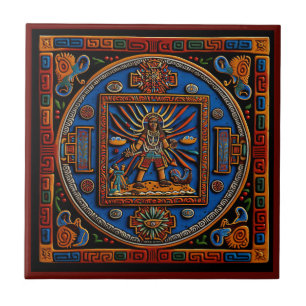 Azulejo de cerâmica do estilo Huichol mexicano