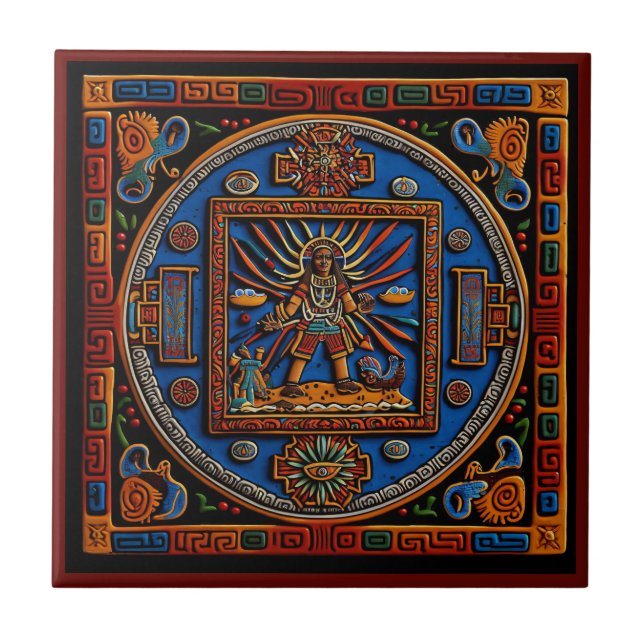 Azulejo de cerâmica do estilo Huichol mexicano (Frente)