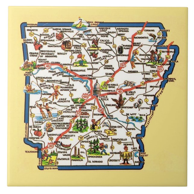 Azulejo de Cerâmica do Mapa Antigo de Arkansas (Frente)