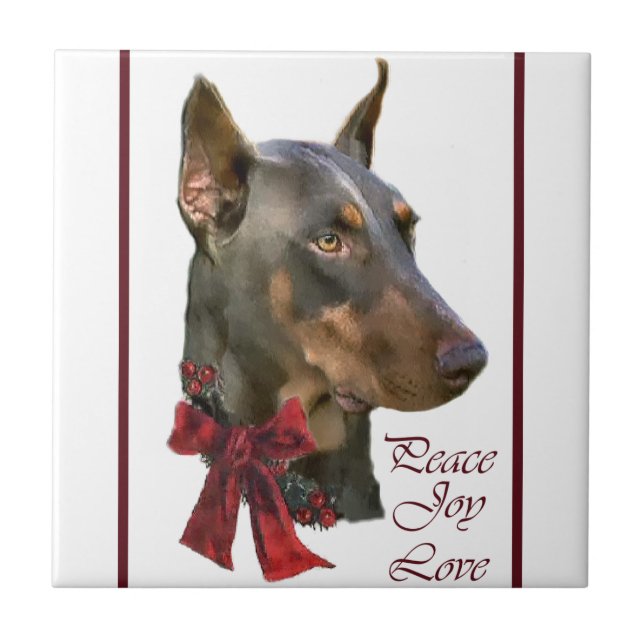 Azulejo De Cerâmica Doberman Pinscher Christmas (Frente)