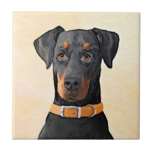 Azulejo De Cerâmica Doberman Pinscher Pintura Original Descortada