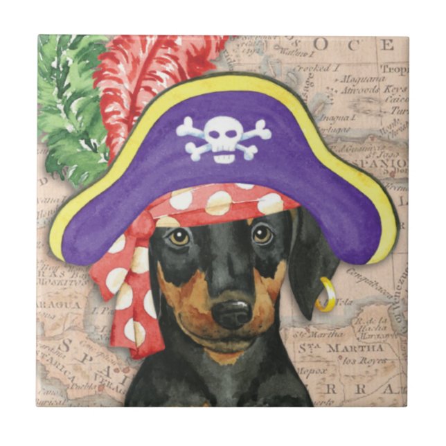 Azulejo De Cerâmica Doberman Pinscher Pirate (Frente)