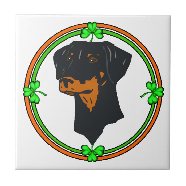Azulejo De Cerâmica Doberman Pinscher St Patricks (Frente)
