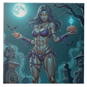 Azulejo De Cerâmica Doce de Halloween ou Namorada Zumbi com Miolos
