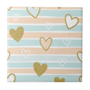 Azulejo De Cerâmica Doce Listra de Coração Pastel Romântico