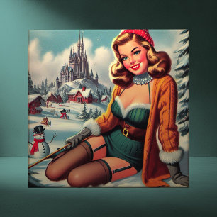 Azulejo De Cerâmica Doce Pin-up de Inverno Retro