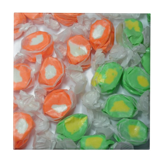 Azulejo De Cerâmica Doces-taffy verdes e laranja (Frente)