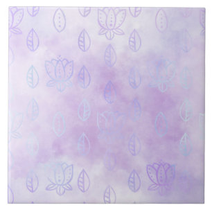 Azulejo De Cerâmica Dodles flóricos em névoa roxa