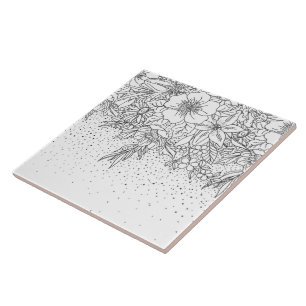 Azulejo De Cerâmica Dodores florais brancos e negros e confete
