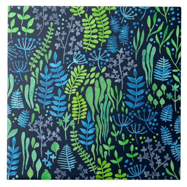 Azulejo De Cerâmica Dodores florais de aquarela fundo escuro (Frente)