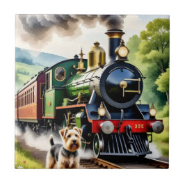 Azulejo De Cerâmica Dog Greeting steam train
