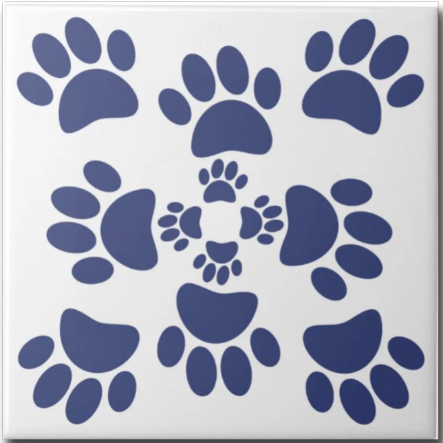 Azulejo De Cerâmica Dog Paws Prints Portuguese Style White and Blue  (Criador carregado)