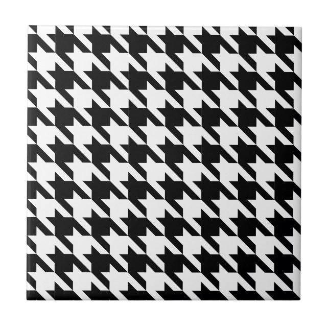 Azulejo De Cerâmica Dogtooth, padrão Houndstooth em Preto e Branco (Frente)